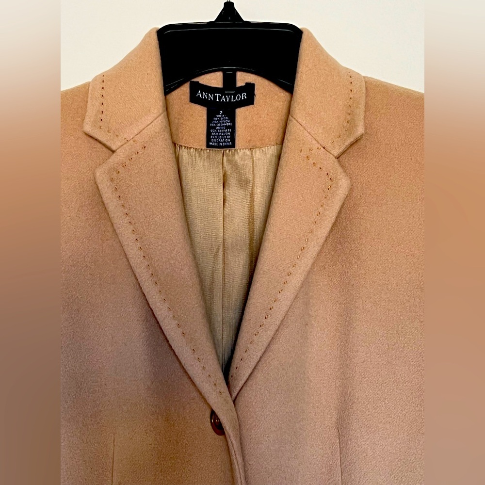 A tan Ann Taylor A line sheath and matching peacoat. Size 2.